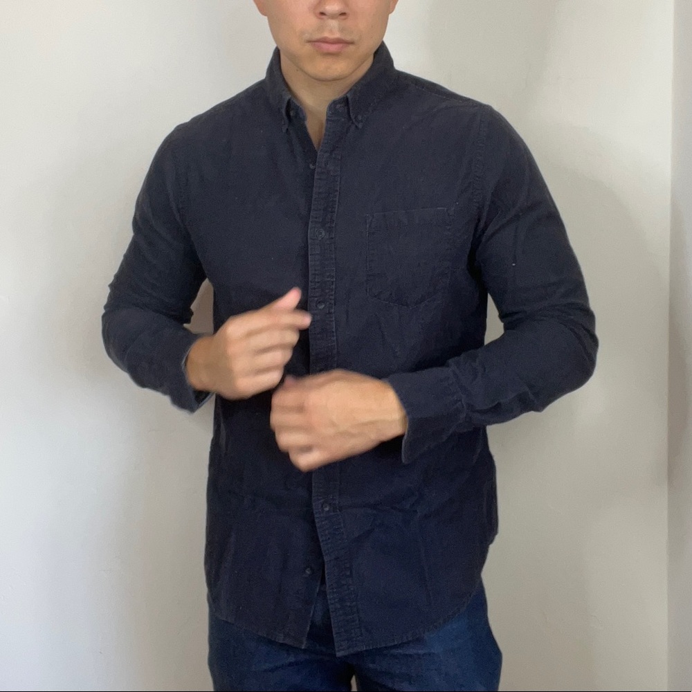 Pull & Bear corduroy blue long sleeve shirt